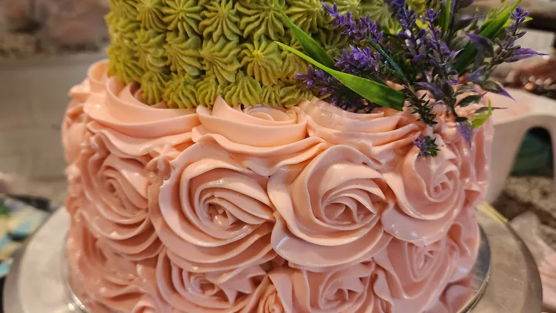 green and pink rosettes
